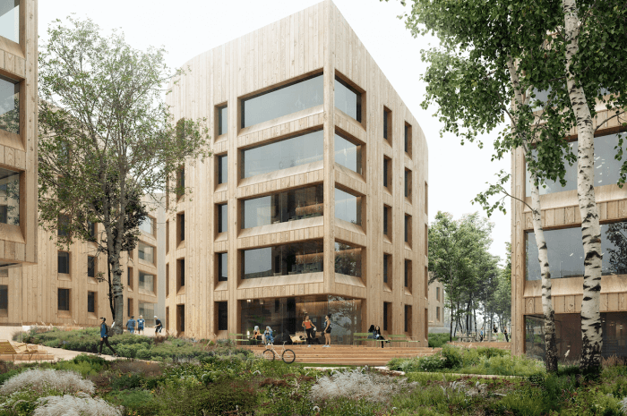 Sit planlegger å teste FutureBuilts kriterier for FutureBuilt ZERO Landskap i byggingen av nye studentboliger på Moholt.  Arkitekt er Snøhetta. Ill.: Snøhetta/Proloog